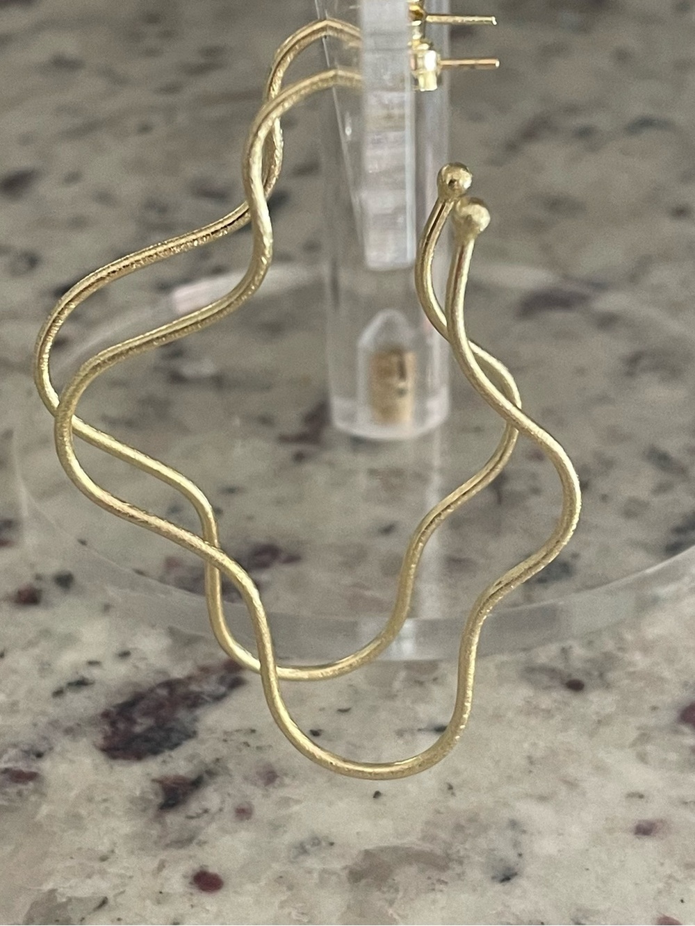 Sheila Fajl Long Wiggle Wiggle Hoop Earrings 18K Brushed Gold Finish 3” - Picture 3 of 8